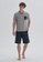 DAGİ grey Grey Short Pyjama Set, Checked, V-Neck, Normal Fit, Short Sleeve Homewear And Sleepwear for Men 68A75AAC68772BGS_1