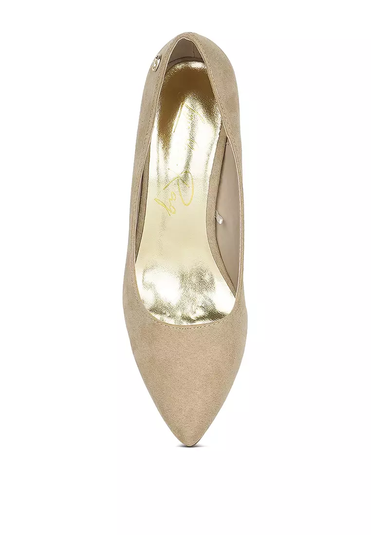 Block Heel Pumps in Beige