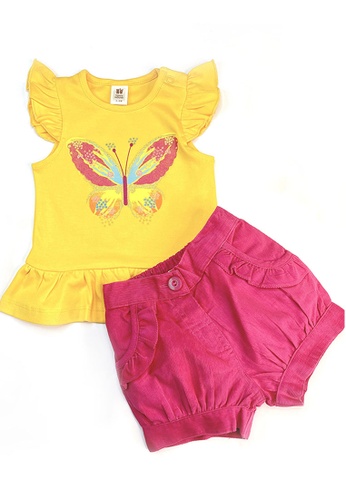Toffyhouse pink and yellow Toffyhouse Butterfly colours Top & Shorts Set 5D92EKADD7DBE4GS_1
