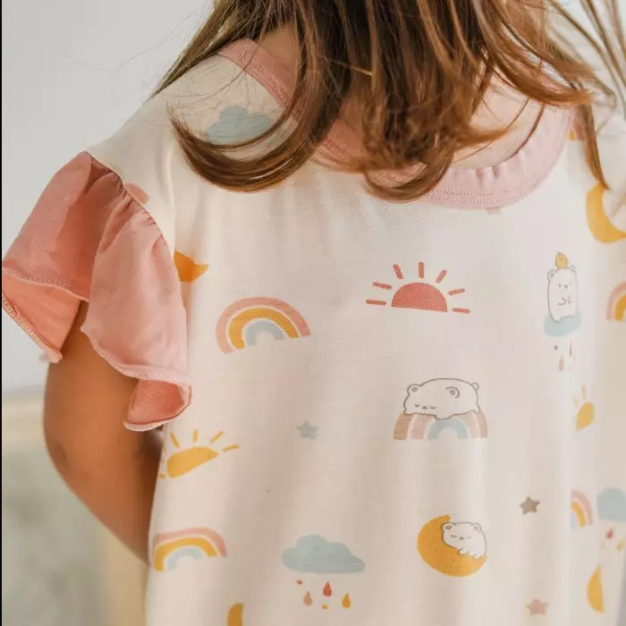 Mooi Setelan Anak Perempuan Tencel Ruffle Mochi Set - Yellow