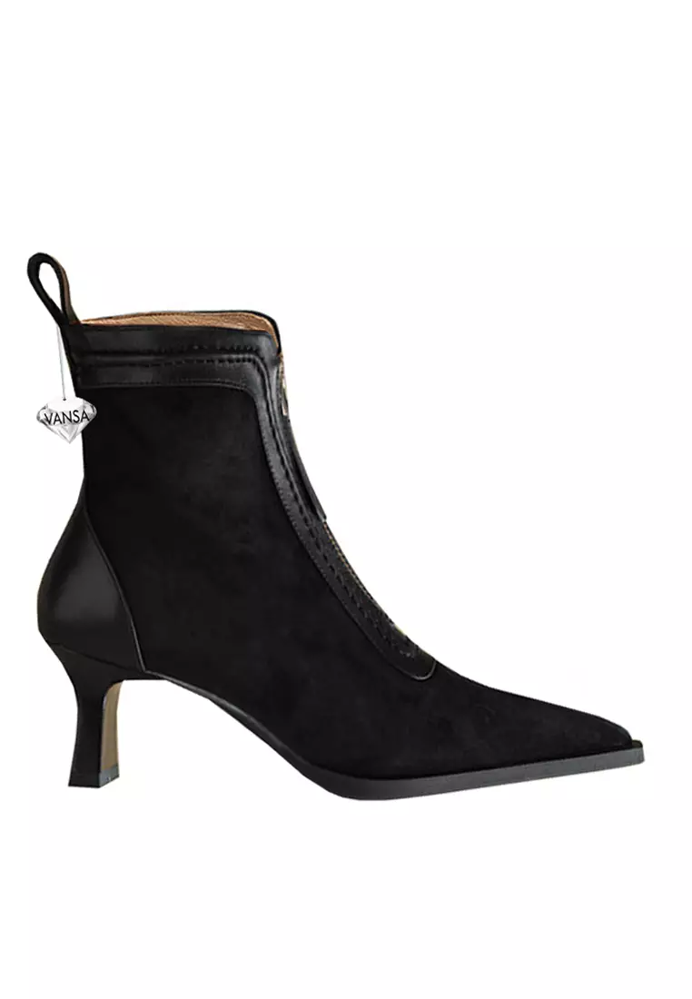 Discount on Twenty Eight Shoes  shoes - SKU: VANSA Kidsuede Patchwork Top Layer Cowhide Pointed Toe Boots VSW-B-7876