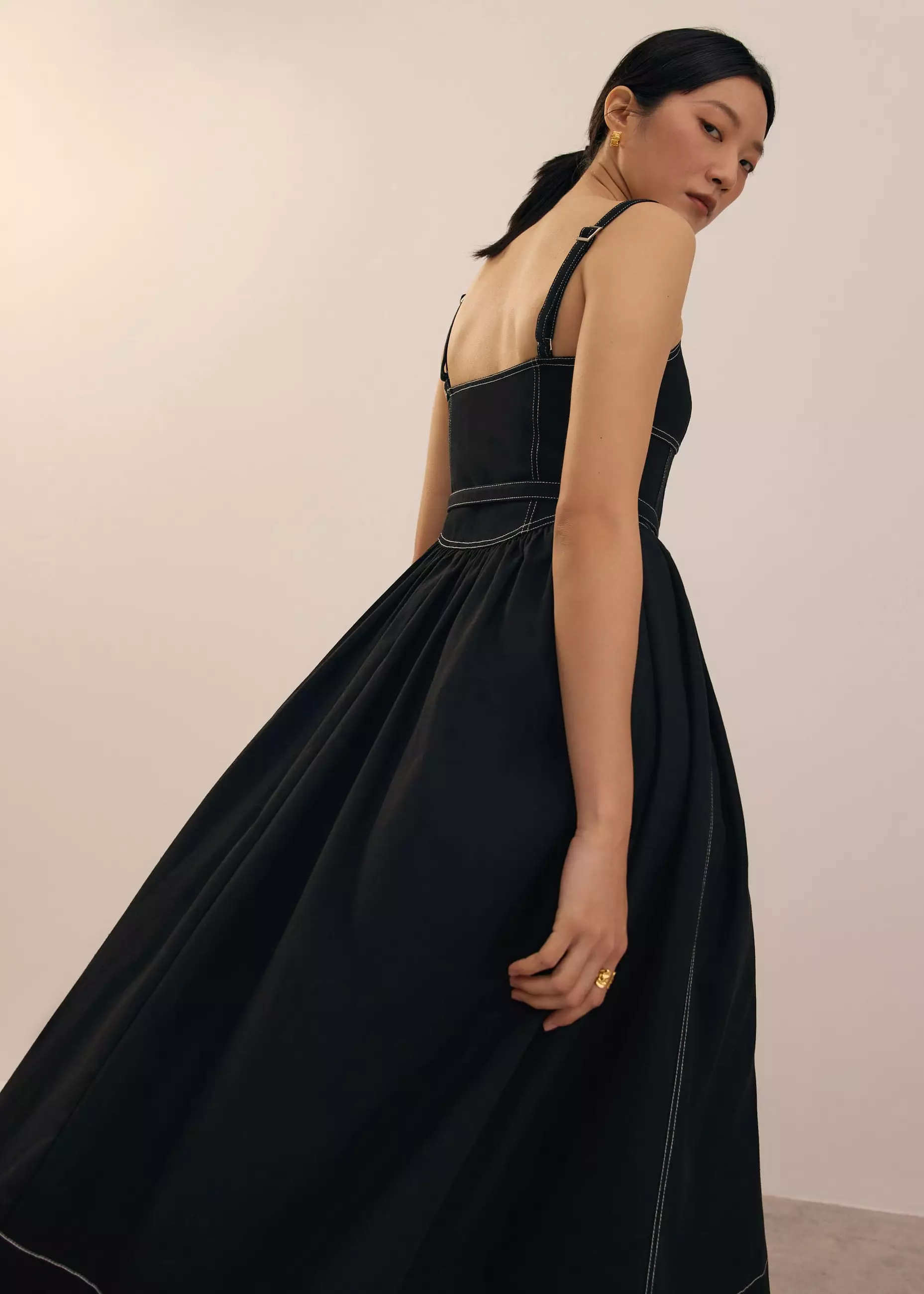 Dress Wanita - Detachable Sash Sweetheart Fit & Flare Midi Dress