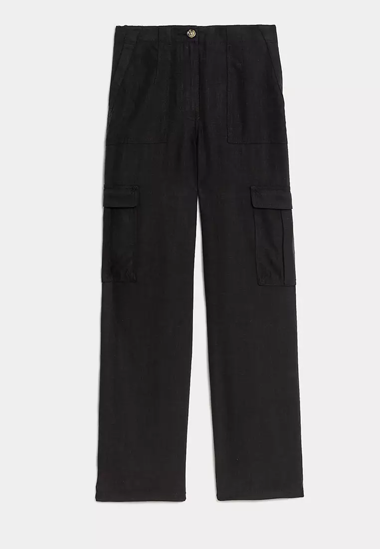 Linen Blend Cargo Trousers