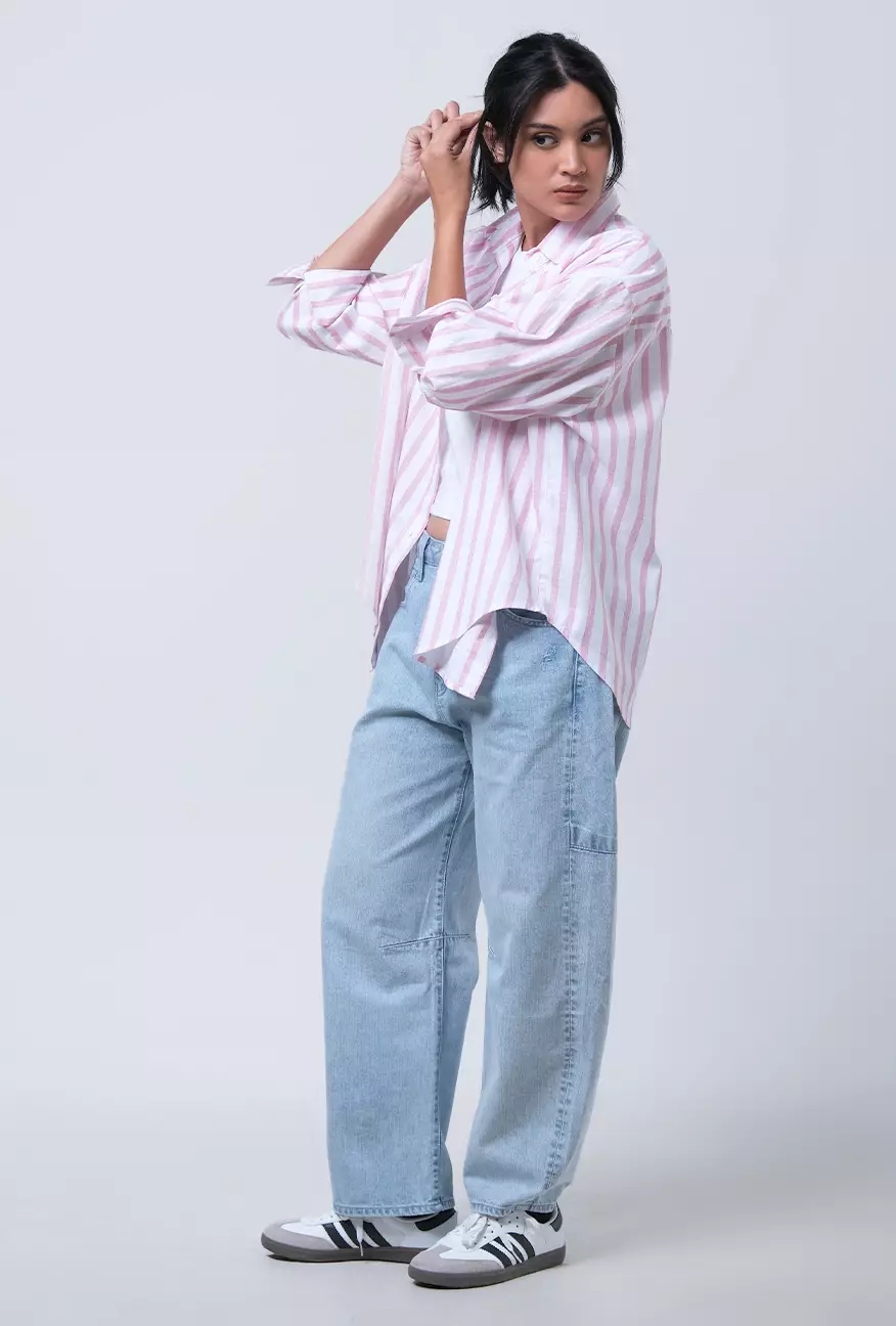 Kemeja Wanita Lenka Pink White