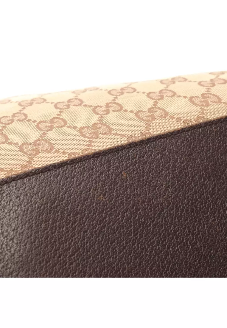 Pre-Loved Gucci GG canvas sherry line Handbag tote bag canvas leather beige multicolor