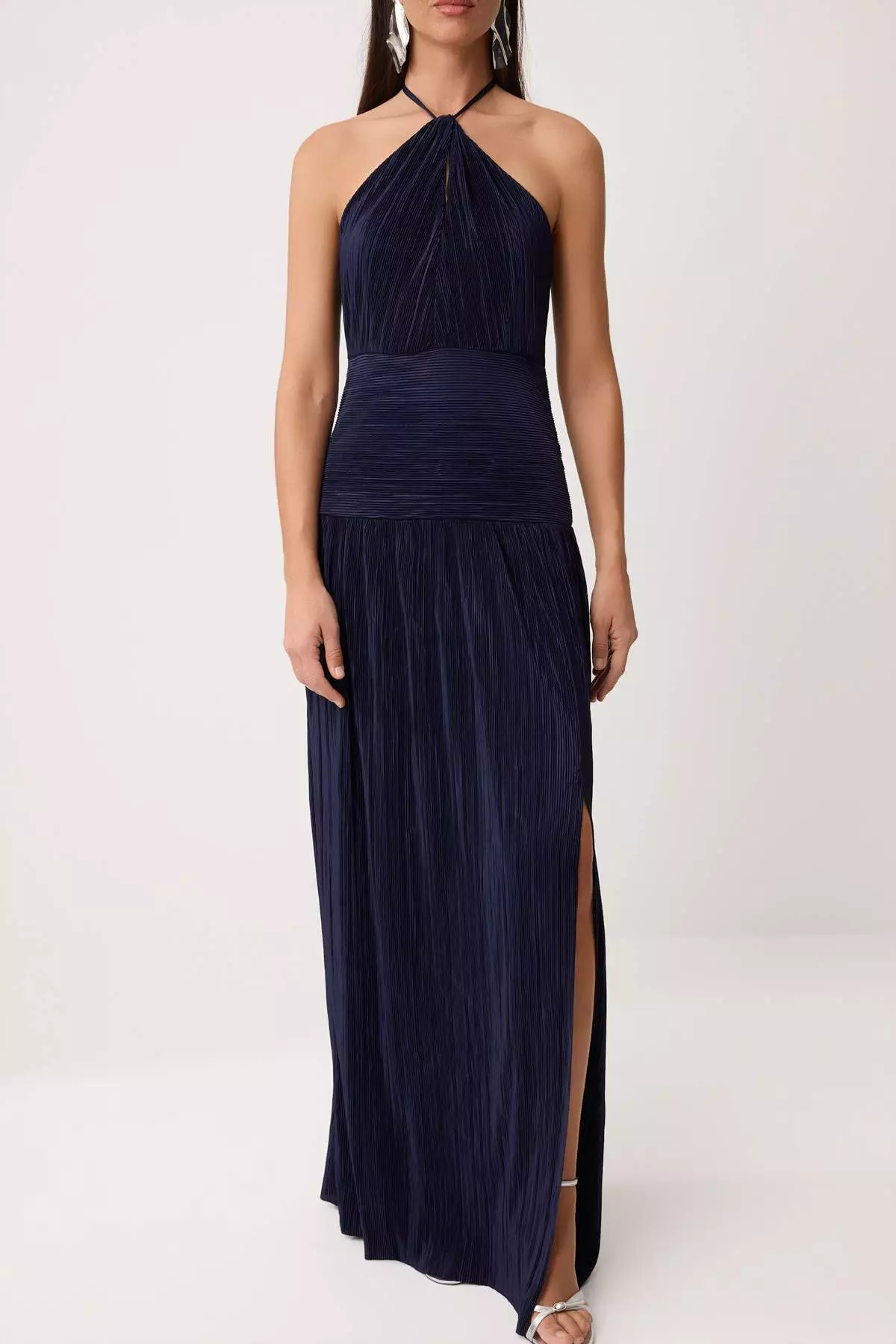 Navy Blue Pleated Maxi Evening Dress & Graduation Gown Tprss26Ae119
