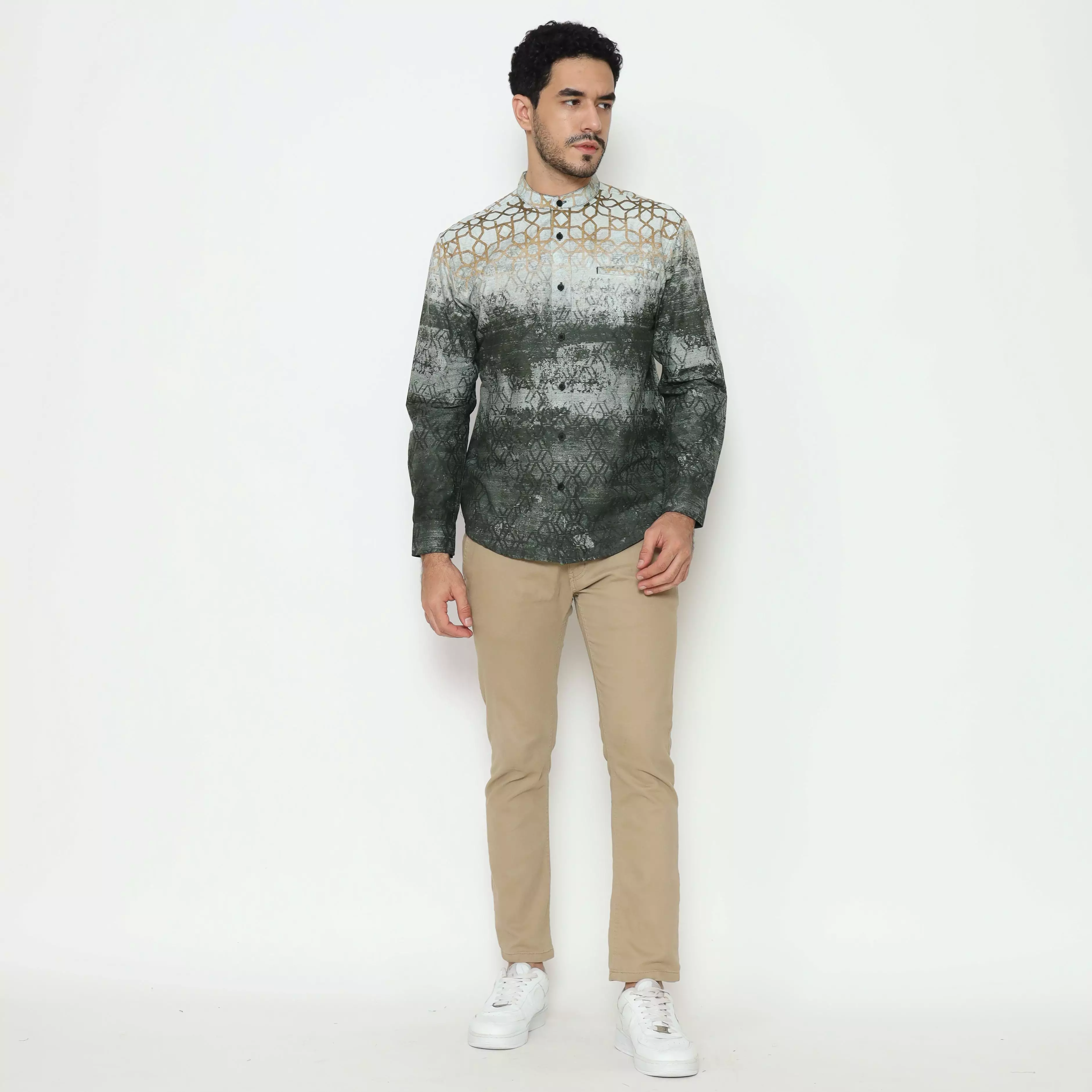 AMK Kemeja Koko Printing Pria Lengan Panjang KK Dilnawas L/s Olive