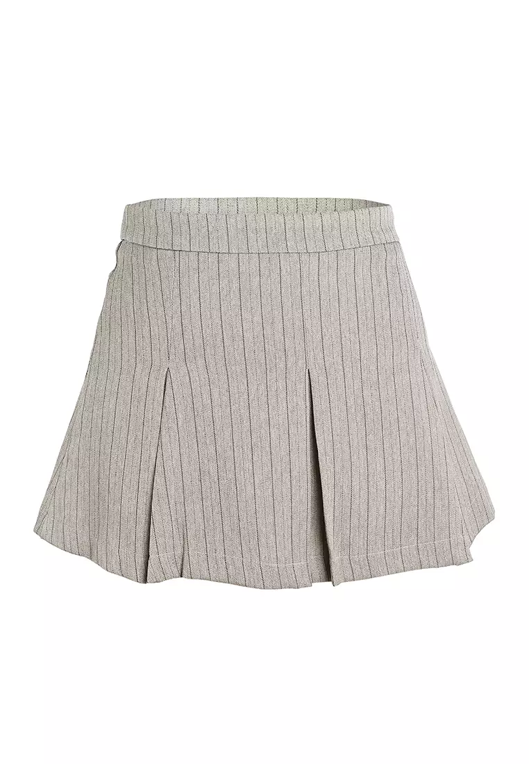 灰褐色人字紋迷你百褶裙