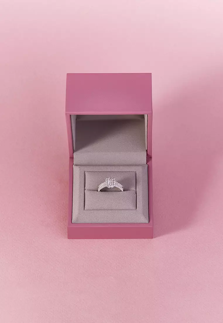 LAZO DIAMOND The Illusion Halo Baguette Diamond Ring in 9k White Gold