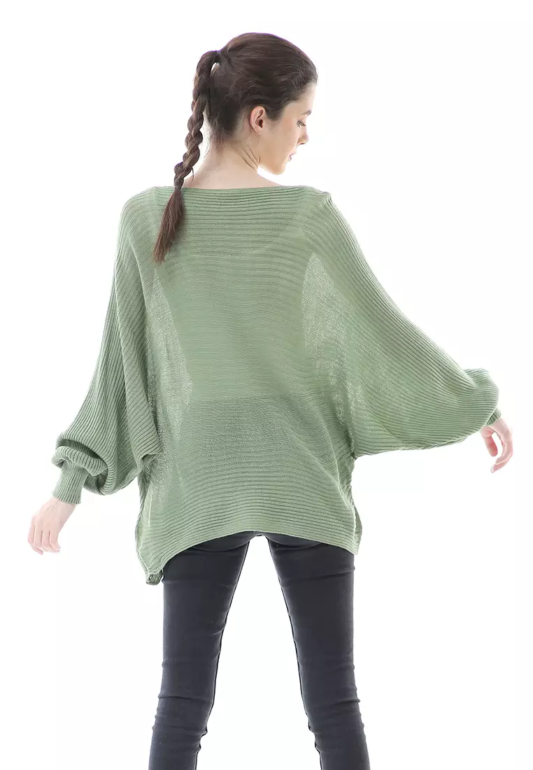 Eveline Sweater Rajut Batwing Atasan Wanita Motif Polos High Quality - Hijau Mint