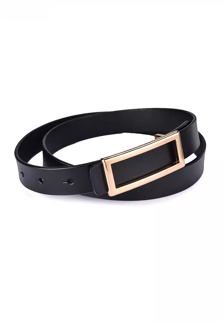 Metal Pin Gold Color Rectangle Buckle Leather Belt JW CY-077