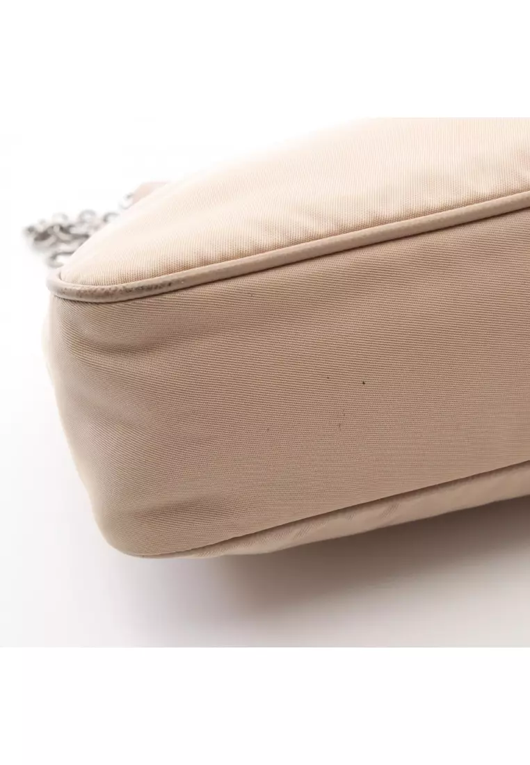 Pre-Loved Prada Re-Edition 2005 chain shoulder bag Nylon leather beige