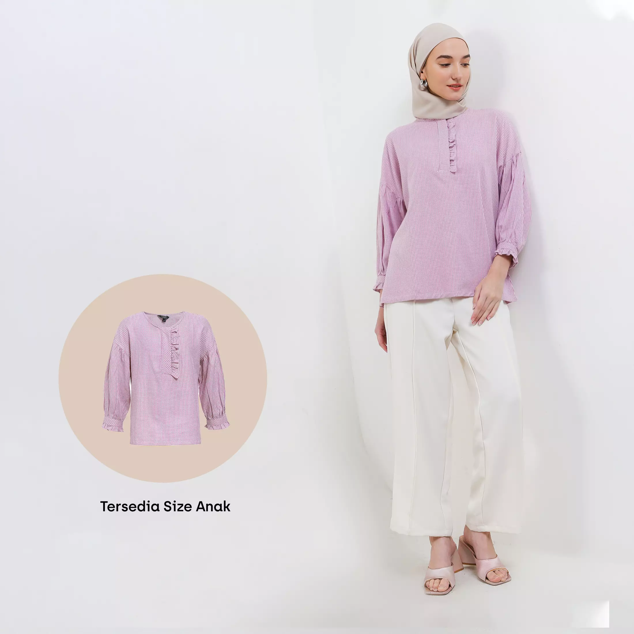 MFMW Lil Zuhira Atasan Blouse Anak Dusty Pink Motif Kotak