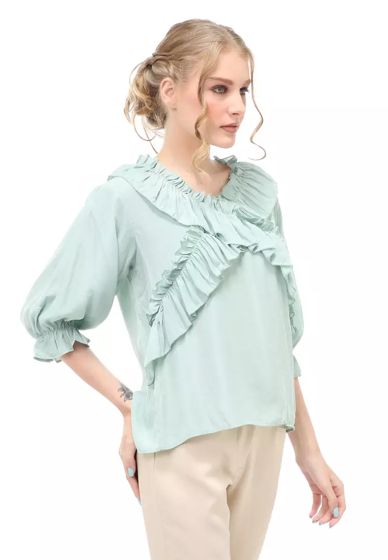 Cheva Blouse Atasan Kasual Wanita Long Sleeve Pita Depan Staylish Material Cotton ORIGINAL - Tosca