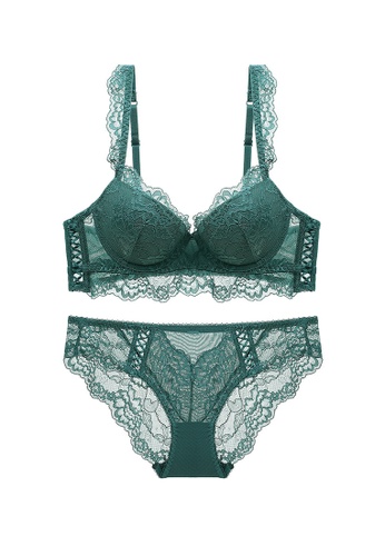 ZITIQUE green Women's French Style Push Up Lace Lingerie Set (Bra and Underwear) - Green A2E94USC3054B2GS_1