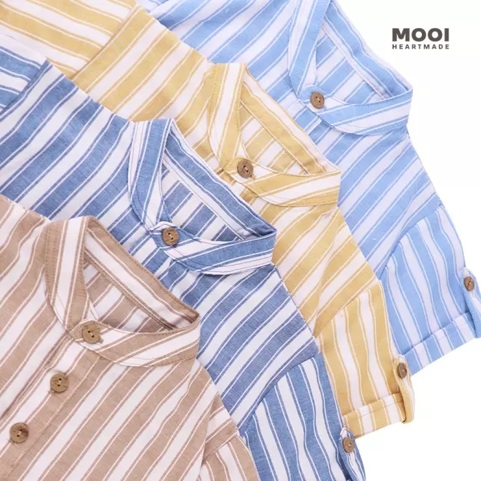 Mooi Kemeja Anak Laki-laki Kemeja Katun Motif Enzo Striped Shirt - Light Blue