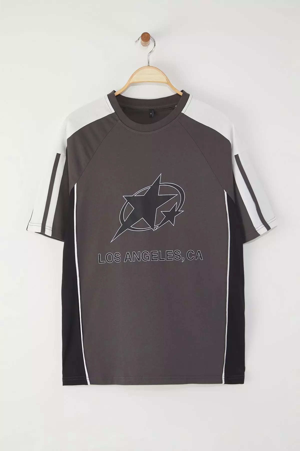 Anthracite College Oversize/Wide Cut 100% Cotton Color Block T-Shirt TMNSS25TS00095