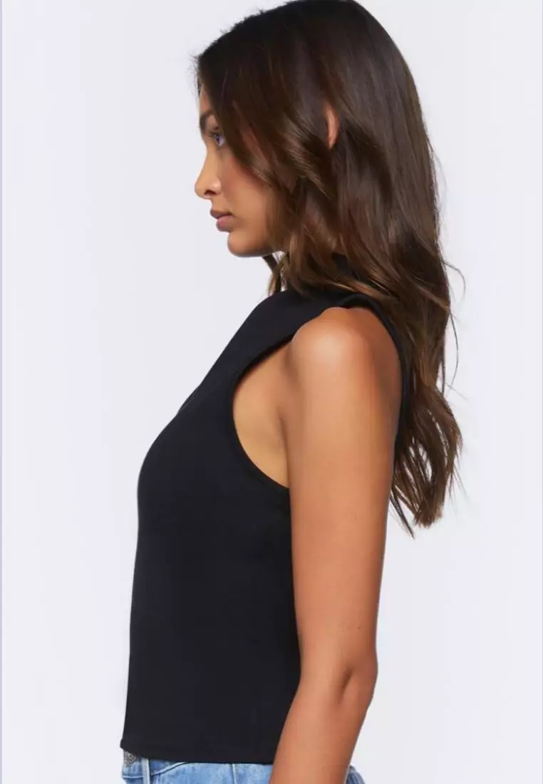 Black mock online neck tank top