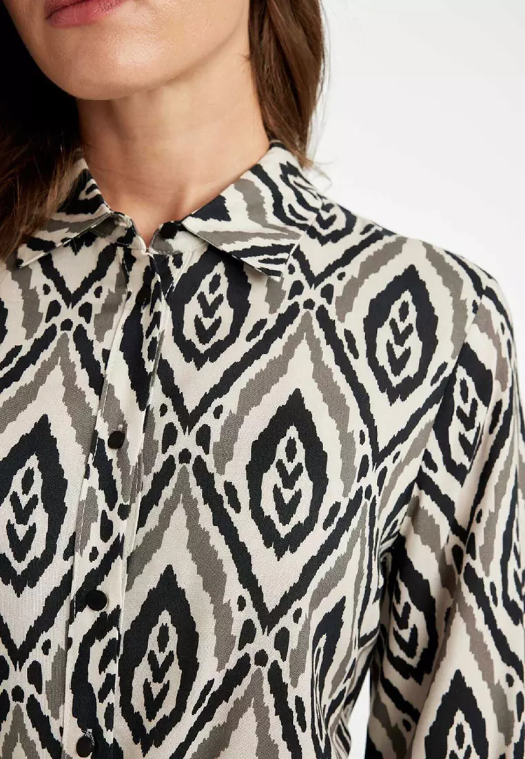 Printed Waist-Tie Midi Dress