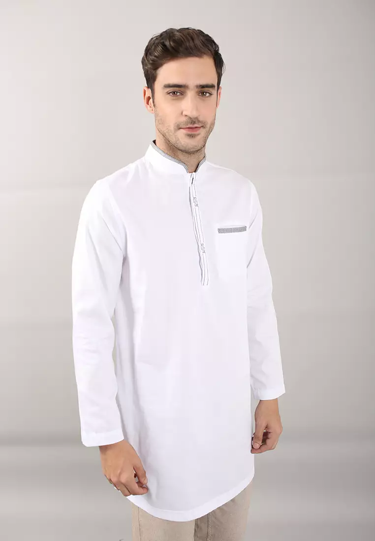LGS - Slim Fit - Baju Koko Kurta - Lengan Panjang - Putih - JSH.385.S1134KF.370.CLS