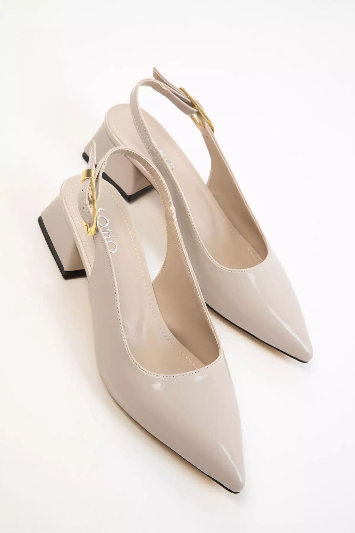 Beige Patent Leather Women's Classic Heeled Shoes 20421