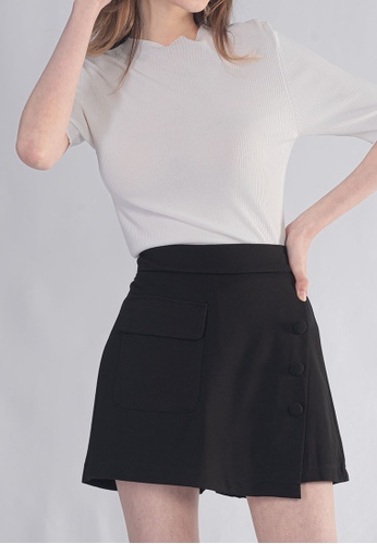 Plain B. black Plain B. Short A-Line Front Pockets Cotton Skirt Pants 60651AA07018FBGS_1