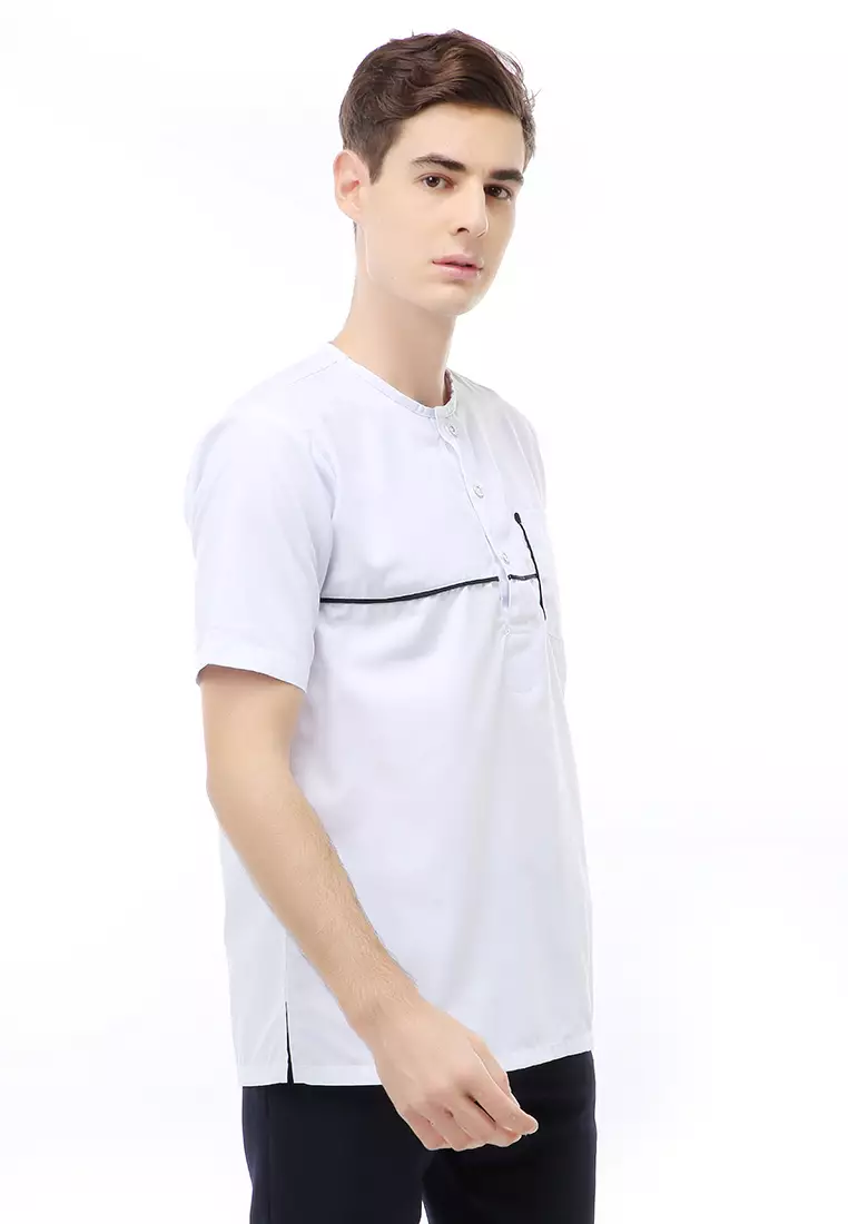 Dwan Atasan Formal Pria Kemeja Koko Lengan Pendek Material Cotton ORIGINAL - White