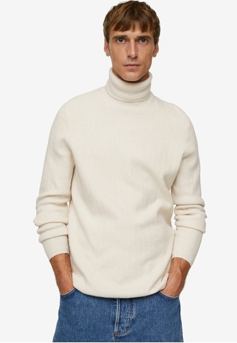 MANGO Man beige Turtleneck Ribbed Sweater E4951AAC8404EBGS_1