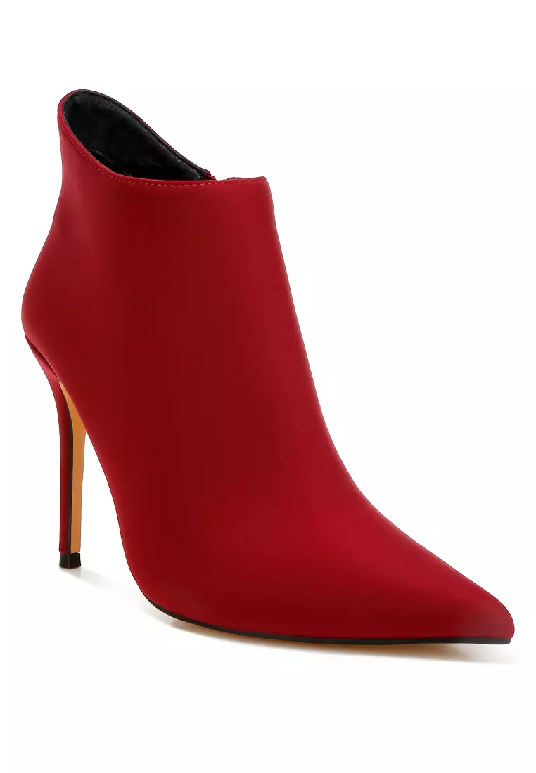 Pleather Concave Cut Ankle Boots in Burgundy