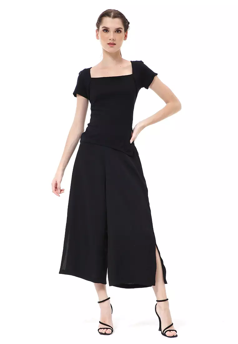 Cerise Atasan Wanita Simple Casual T- Shirt Lengan Pendek Material Rayon Lycra ORIGINAL - Black