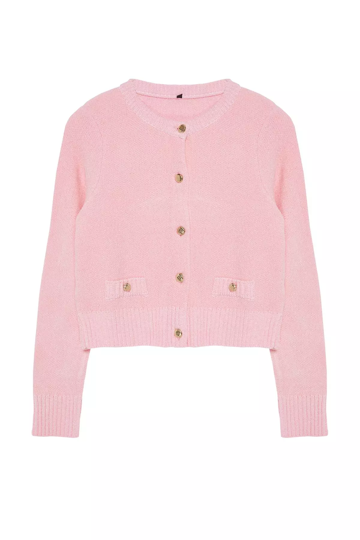 Pink Crop Premium Yarn/Special Yarn Pocket Detailed Jacket-Look Knitwear Cardigan TWOAW24HI00051