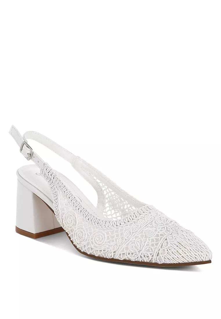 Woven Design Slingback Sandals in White