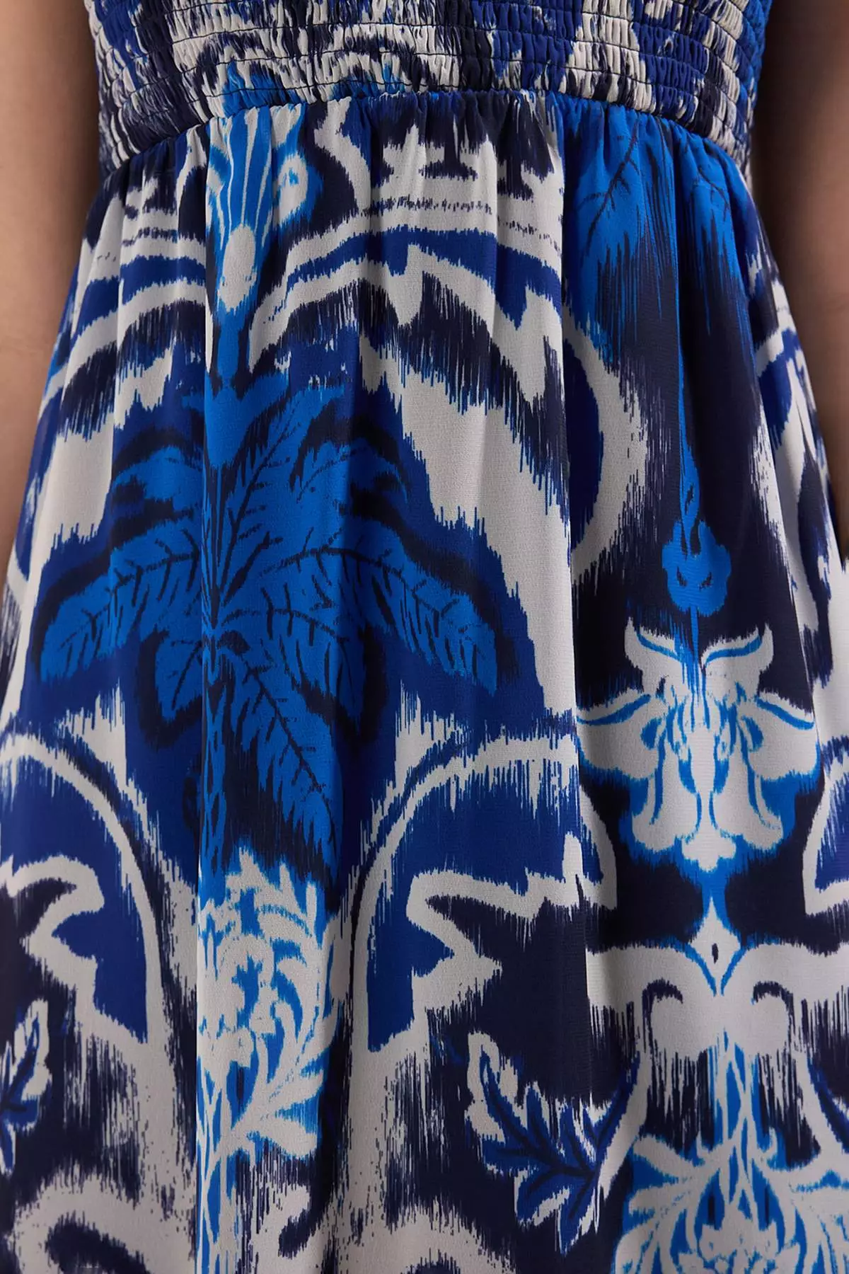 Navy Blue Paisley Pattern Skirt Waist Opening Gipeli Maxi Woven Dress Twoss25El00710