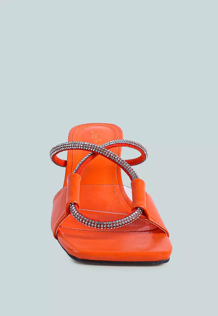 Buy London Rag Orange Crystal Loop Strap Mid Heel Sandals 2024 Online