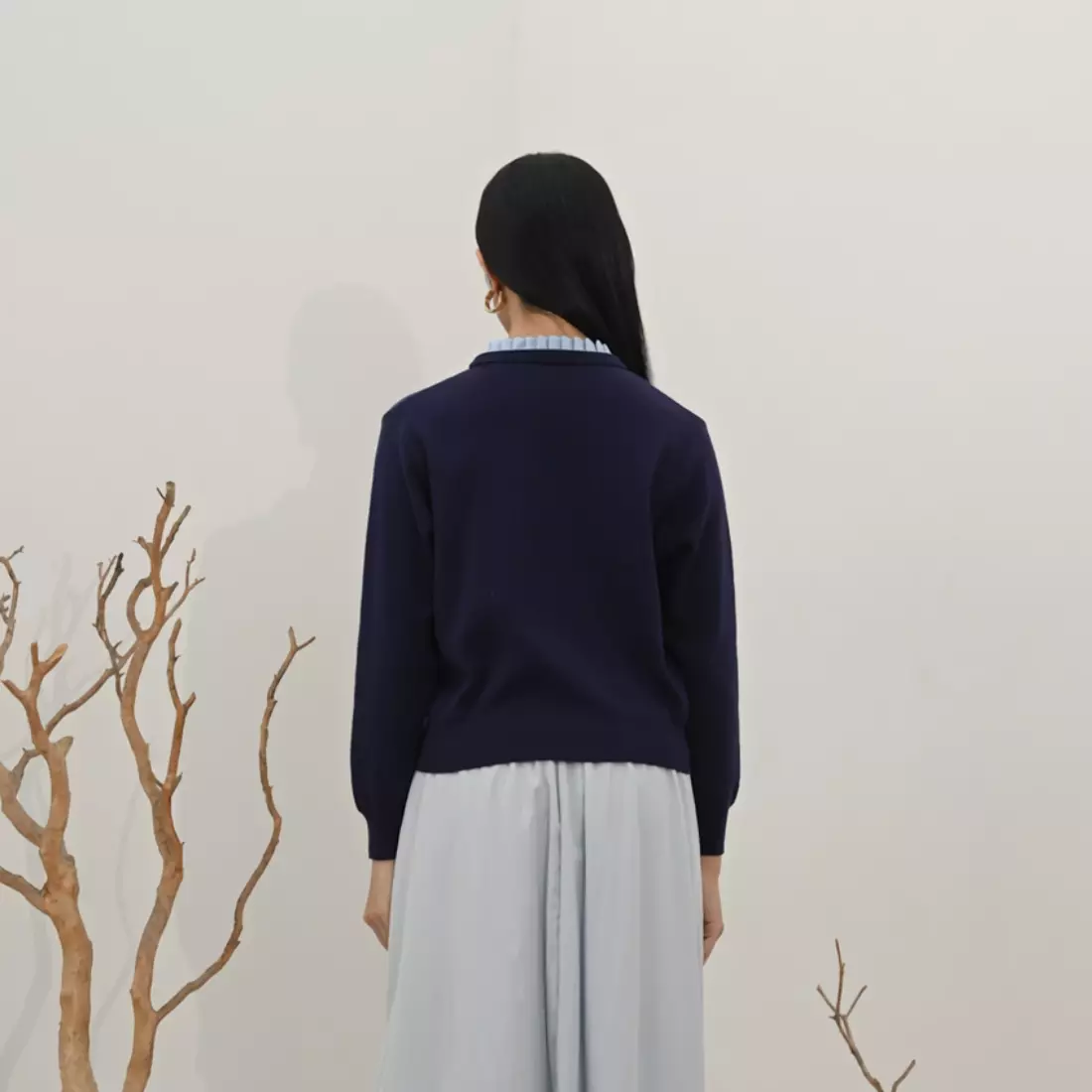 Adele Ruffle Trim Cardigan in Navy