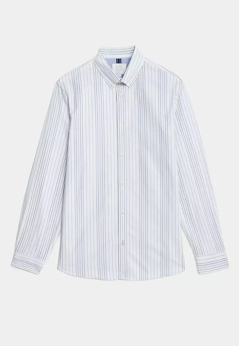 Easy Iron Cotton Rich Striped Oxford Shirt