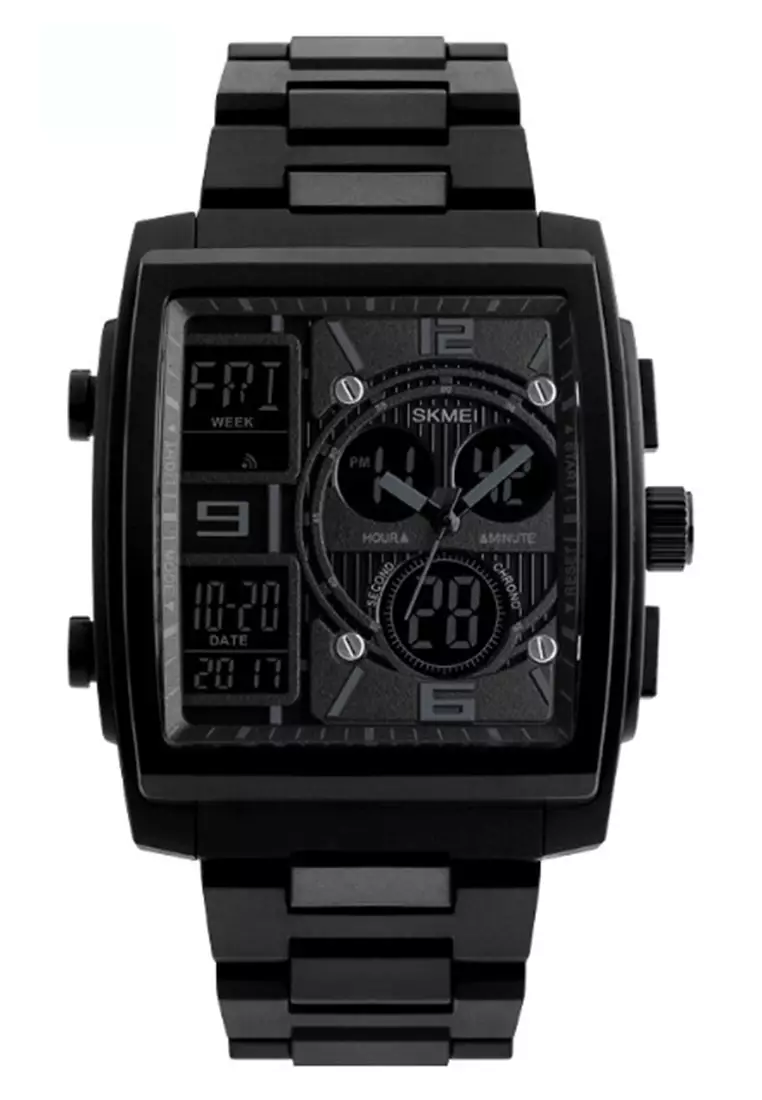 Jam Tangan Casual Analog Digital Sporty Pria Waterproof Strap Tali Material ABS PU JH55 ORIGINAL