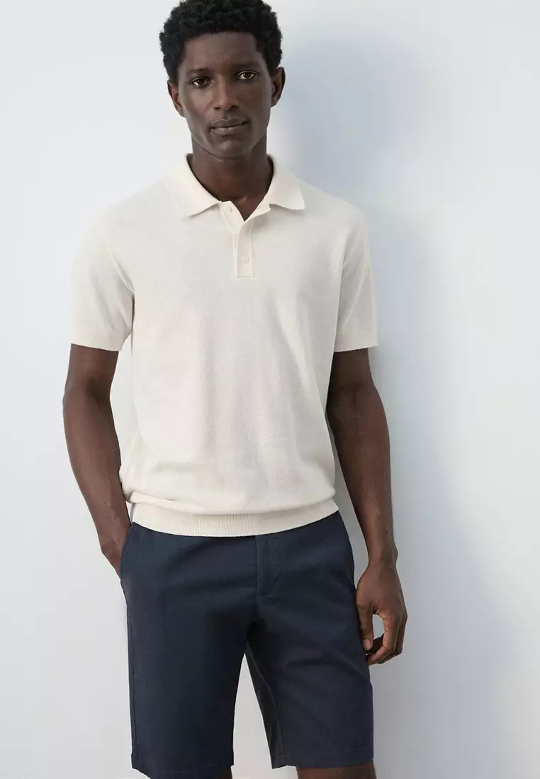 Fine Knit Polo Shirt With Microstructure