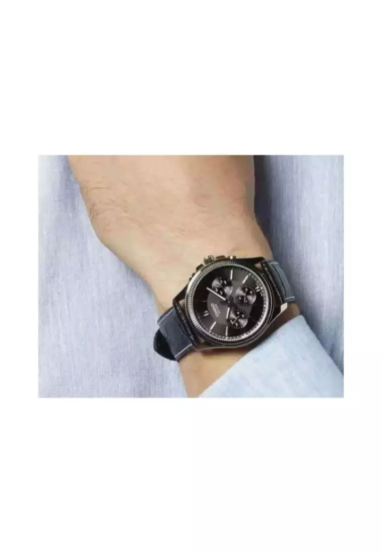 Men's Analog Watch MTP-1375L-1AV Black Genuine Leather Band Watch for mens