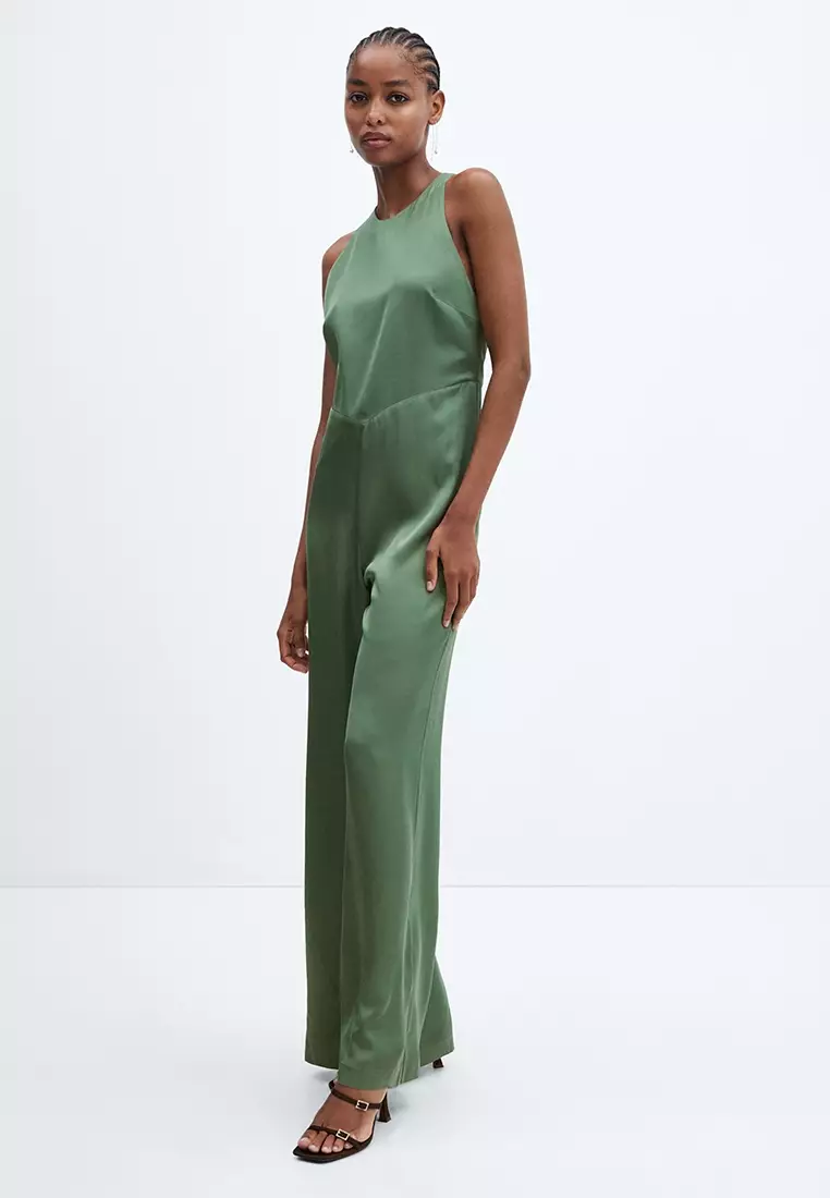 Buy Mango Halter Neck Satin Jumpsuit in Green 2024 Online ZALORA