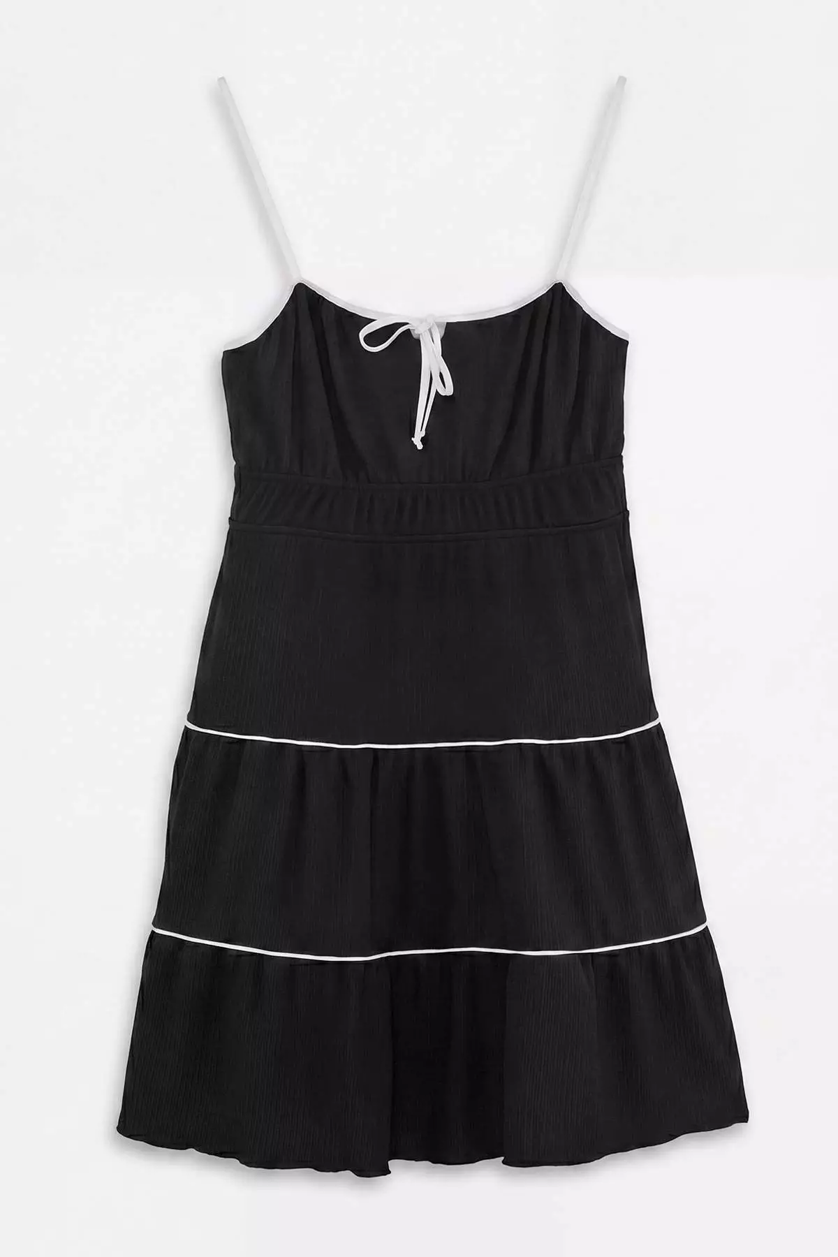 Black Lined Thin Strap Piping Detailed Knitted Plus Size Dress Tbbss26Ah00224