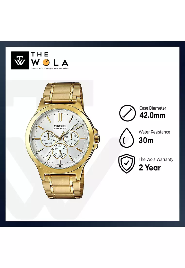 Men Analog Watch MTP-V300G-7A Gold Stainless Steel Strap
