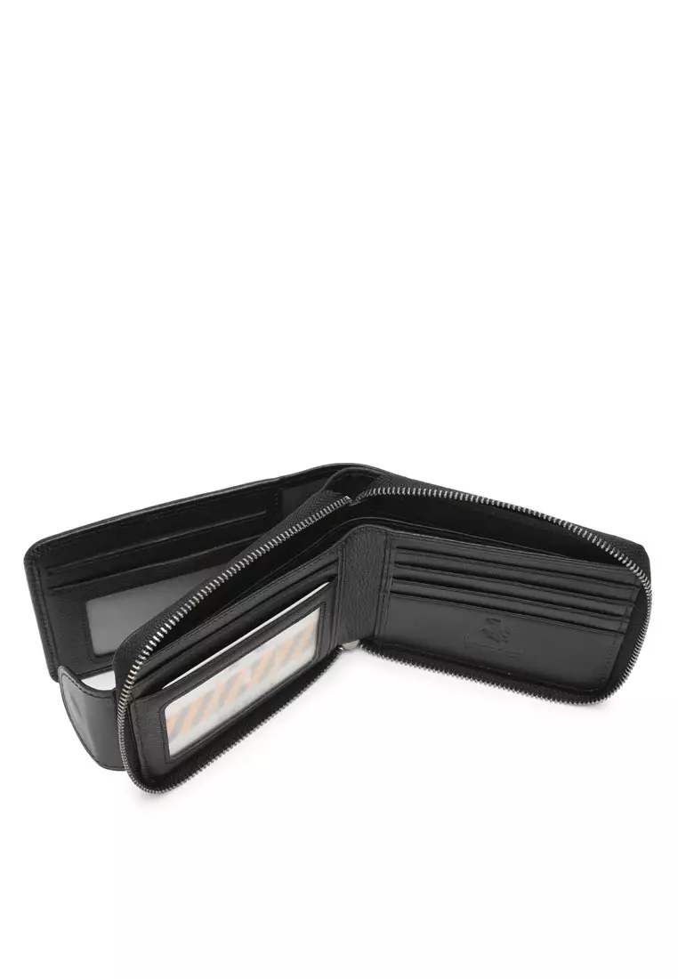 Men's Genuine Leather Zipper Wallet - Black