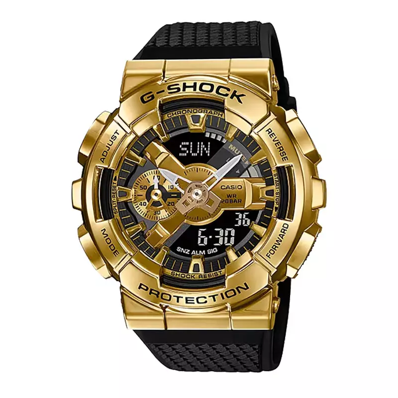 Jam Tangan Pria Casio G-Shock GM-110G-1A9DR Metalized Forged Gold Digital Analog Dial Black Resin Band
