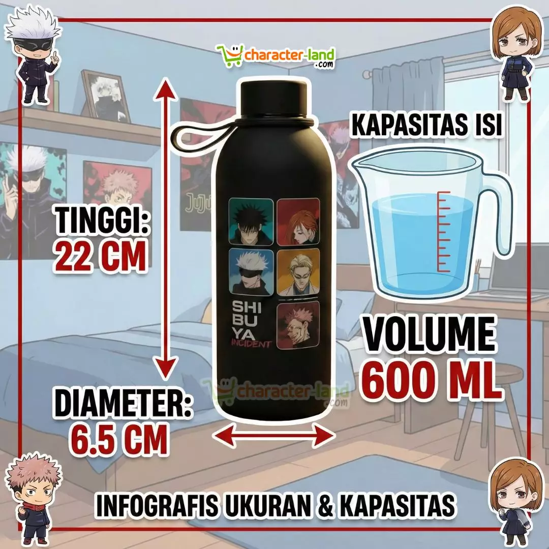 Botol Minum Jujutsu Kaisen OFFICIAL LICENSED Stainless Steel 600ml - Shibuya Incident