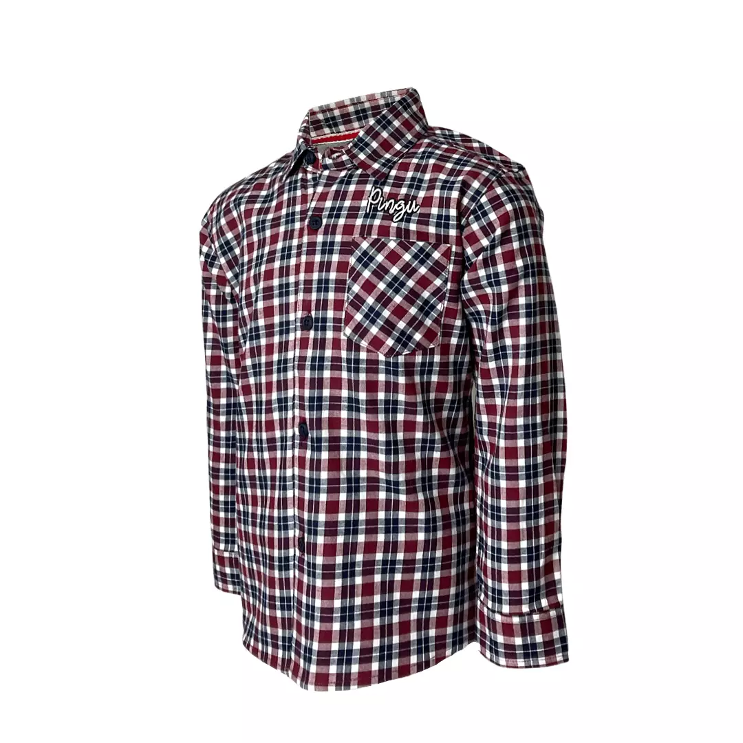 Pingu Kemeja Anak Laki Laki Kotak-Kotak Panjang Maroon 92100828