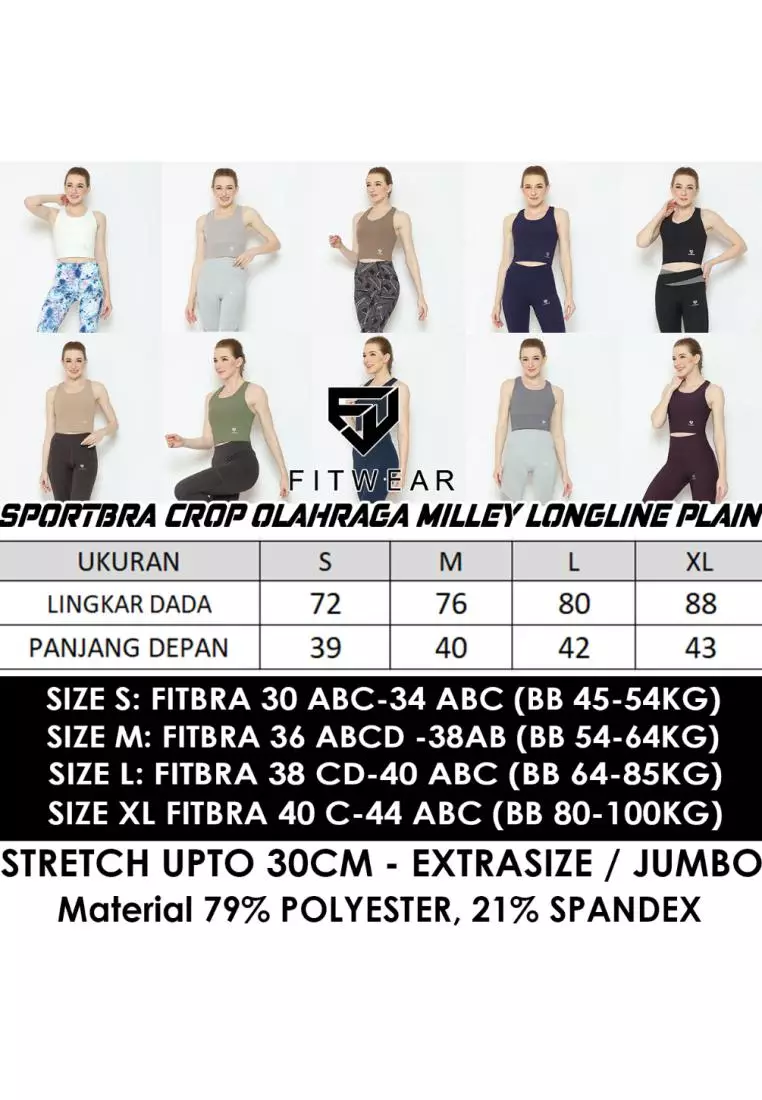 Fitwear - SportBra Croptop Olahraga Wanita MILLEY [LONG PLAIN] - BLACK