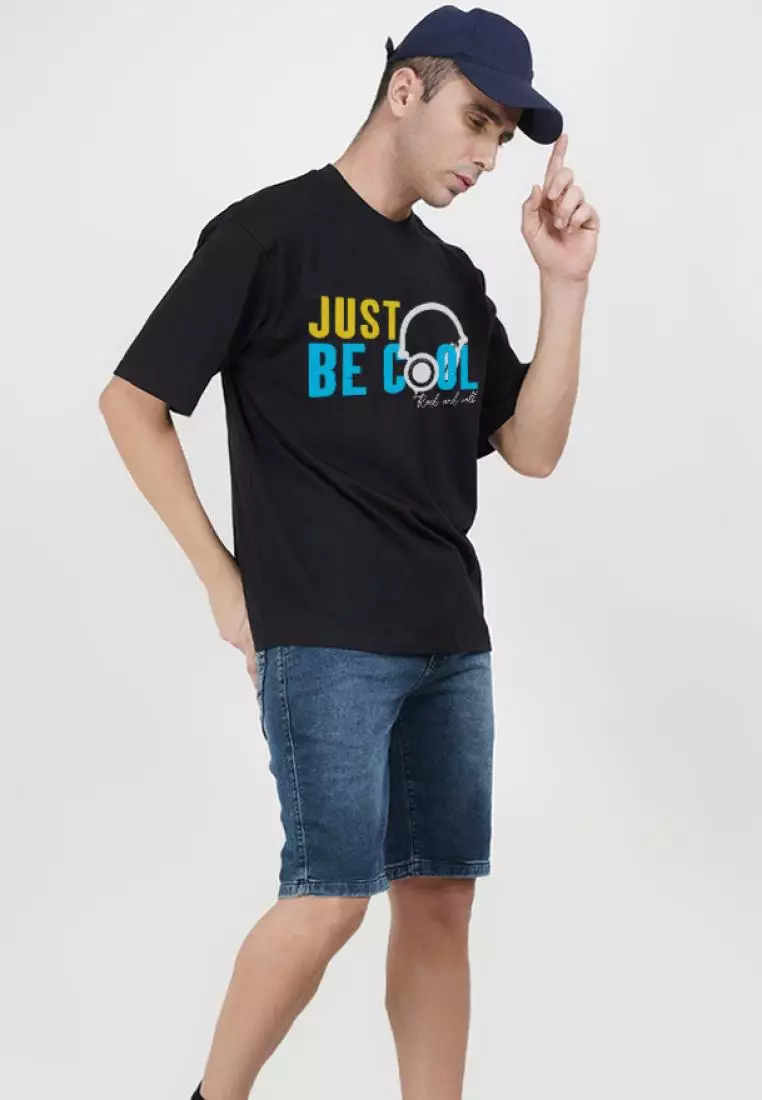 超大号 Just Be Cool 黑色棉质短袖圆领休闲 T 恤