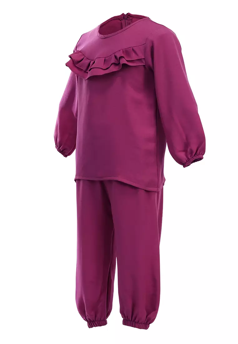 Jourell Setelan Anak Perempuan Lengan Panjang Kids One Set Motif Polos Material Cotton ORIGINAL - Lilac