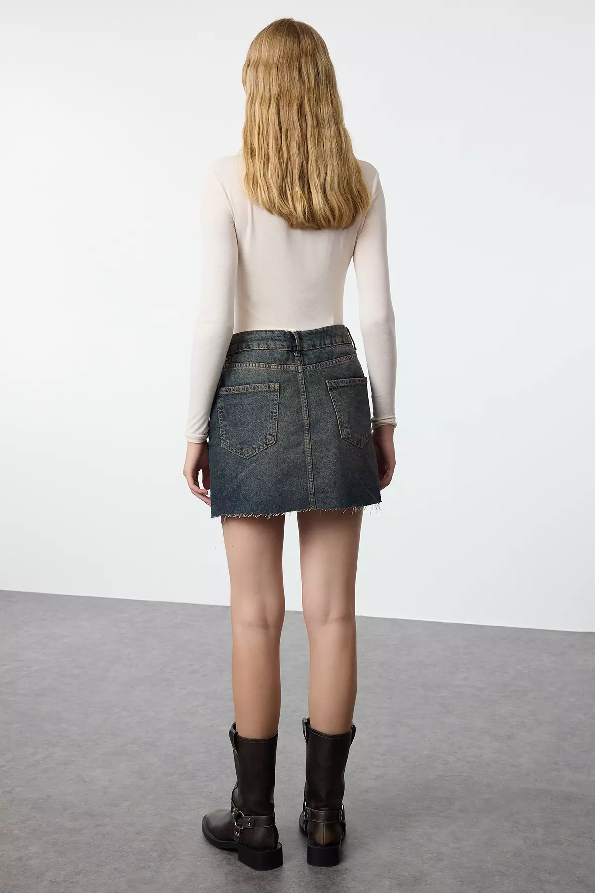 Buy Trendyol Blue Faded Effect Vintage High Waist Mini Denim